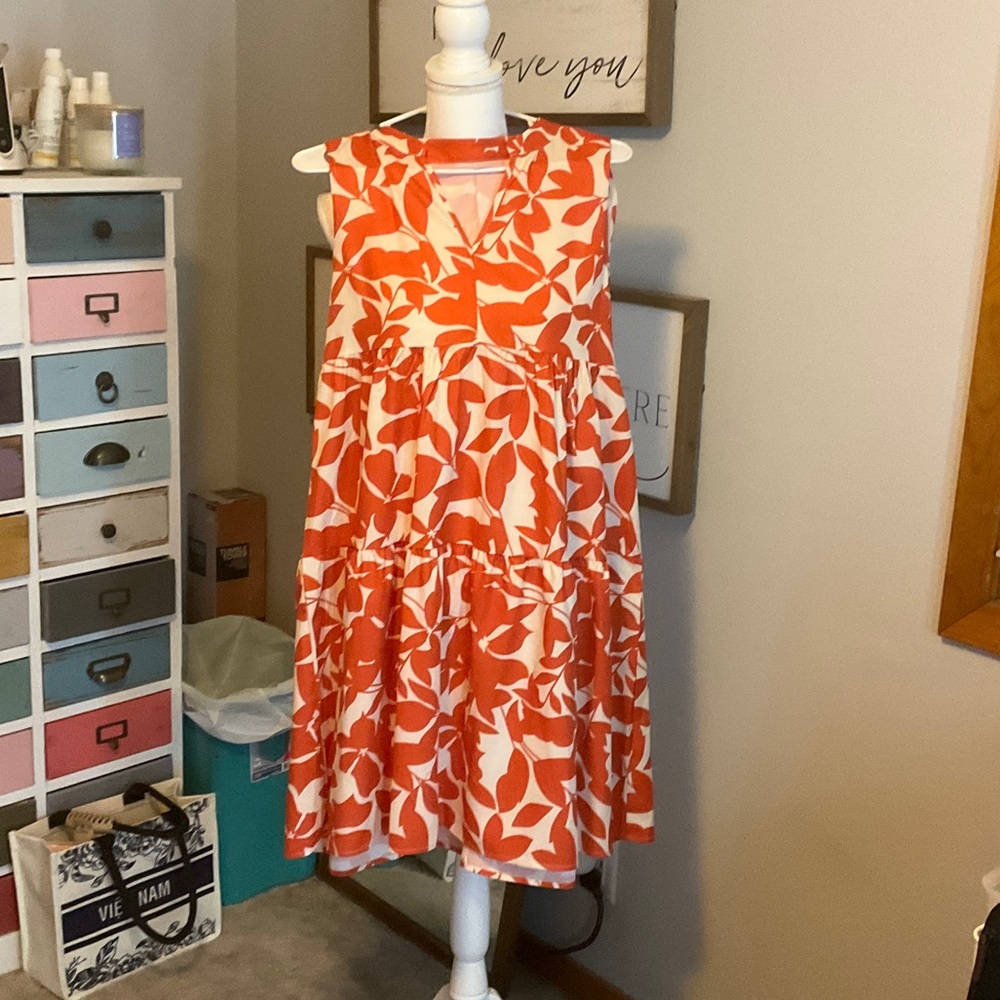 Floral Orange and White Kids Dress